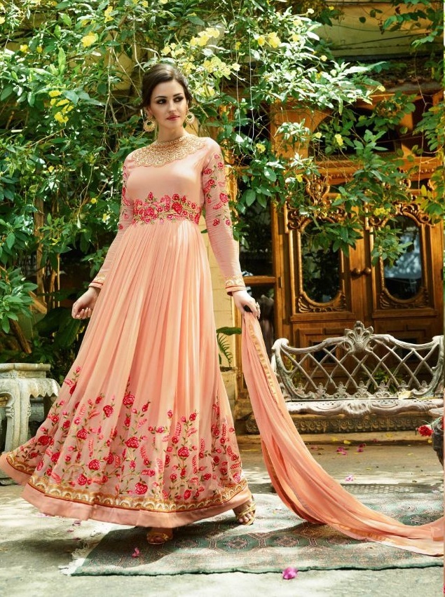 Georgette Anarkali Suit - 7 Piece Designer Attire, Heavy Embroidery & Customized Up To 44"