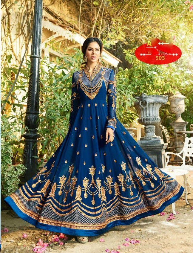 Georgette Anarkali Suit - 7 Piece Designer Attire, Heavy Embroidery & Customized Up To 44"