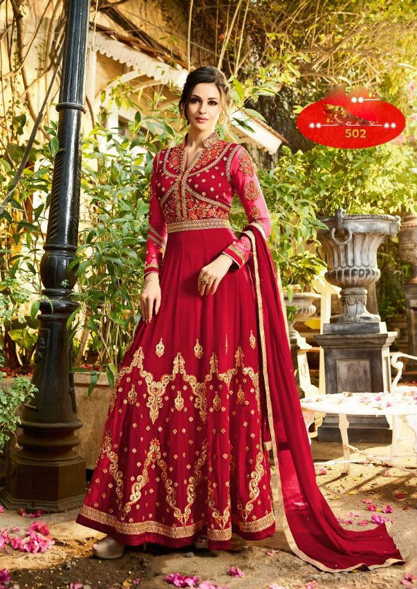 Georgette Anarkali Suit - 7 Piece Designer Attire, Heavy Embroidery & Customized Up To 44"