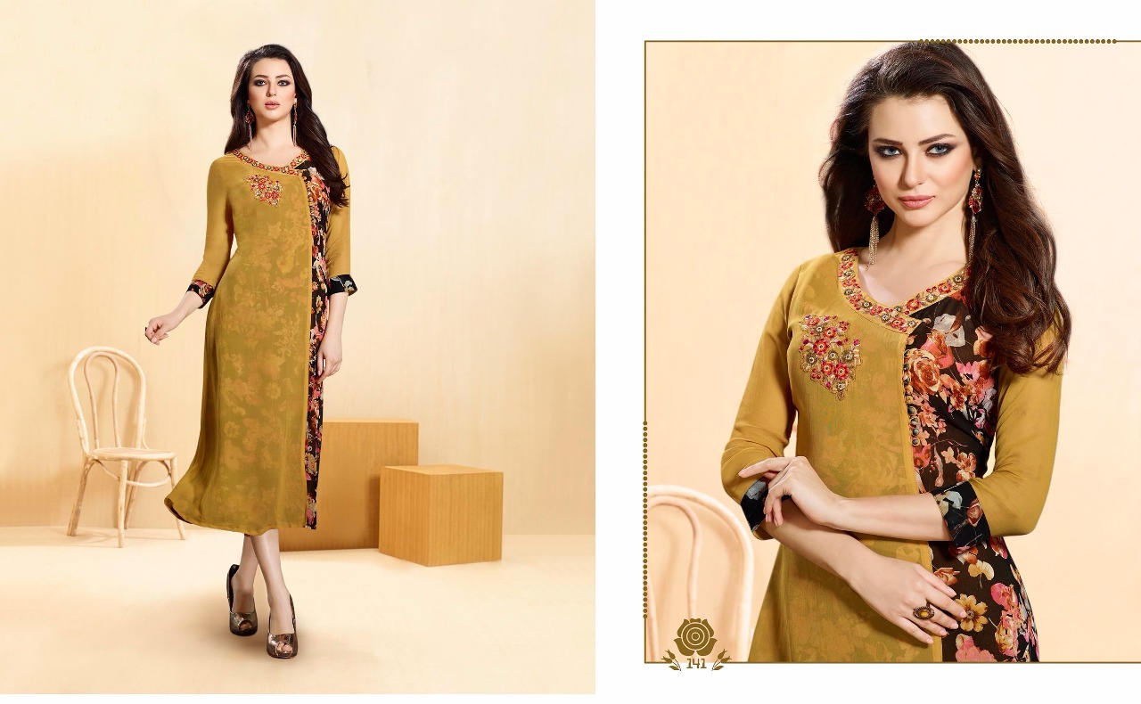 Fancy Georgette Fabric Print Kurti With Embroidary Work