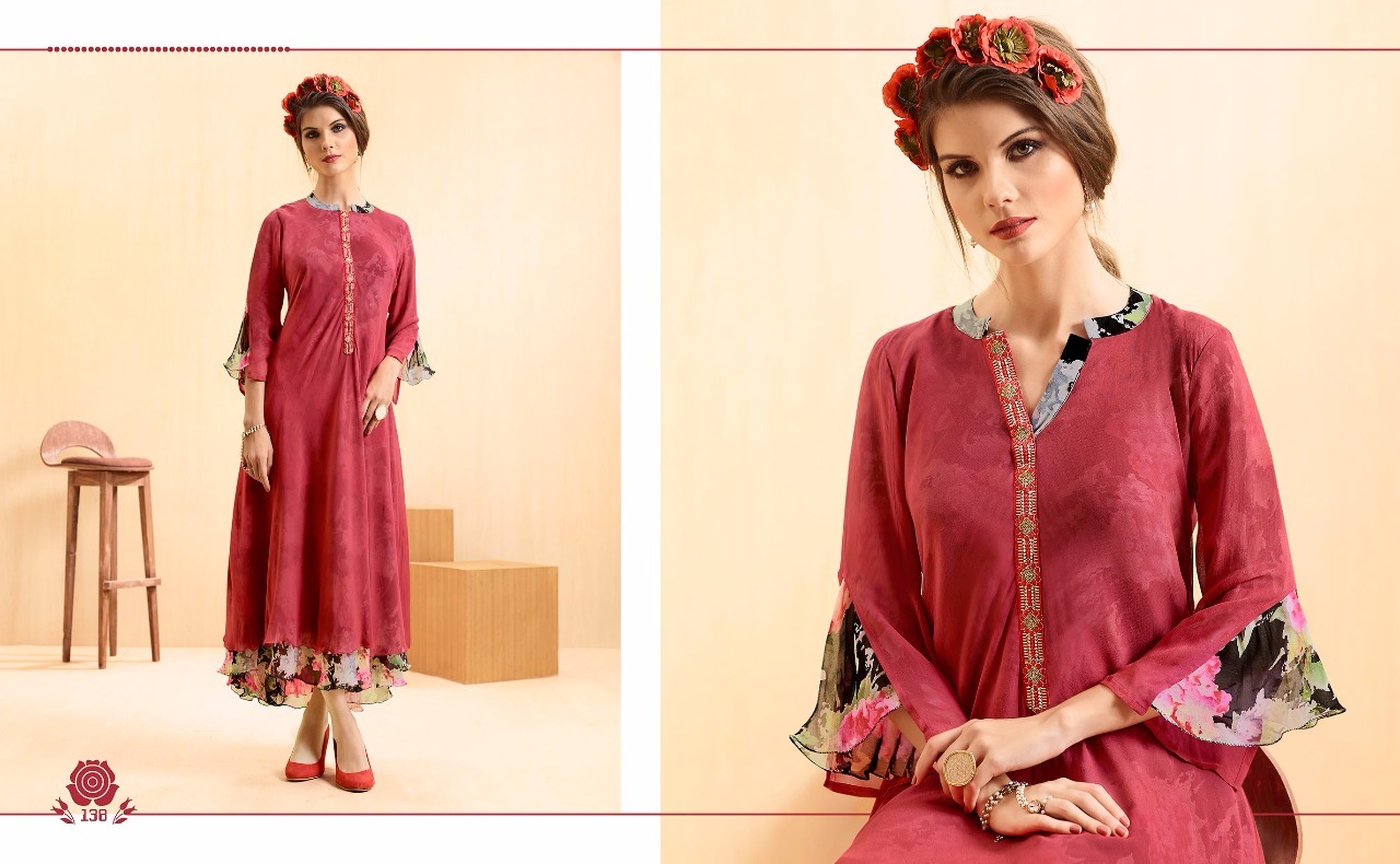 Fancy Georgette Fabric Print Kurti With Embroidary Work