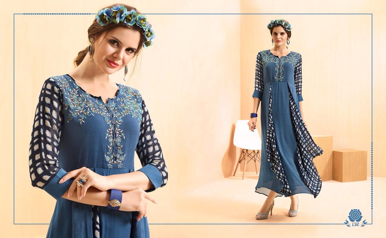 Fancy Georgette Fabric Print Kurti With Embroidary Work