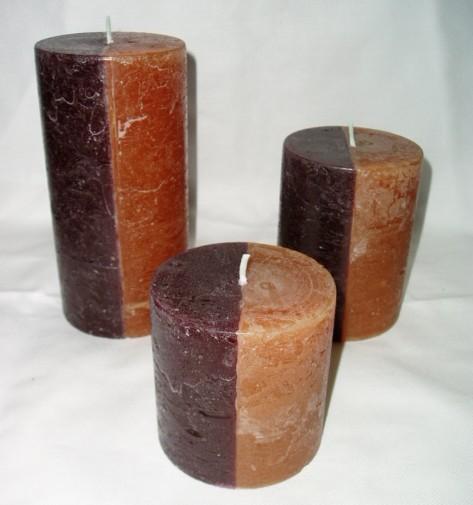 तीन रंगों में ठोस रंगीन सुगंधित स्तंभ मोमबत्तियाँ