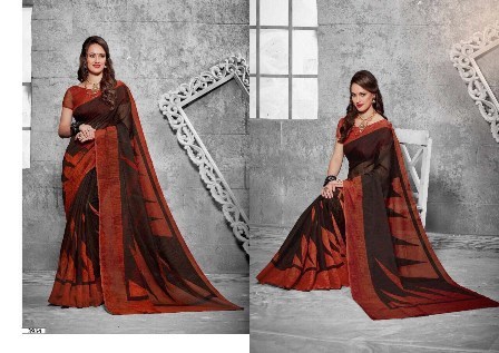 Two Coloured Printed Saree - Cotton Silk Fabric, Vibrant Prints for All Seasons | Durable Material with Warranty Included