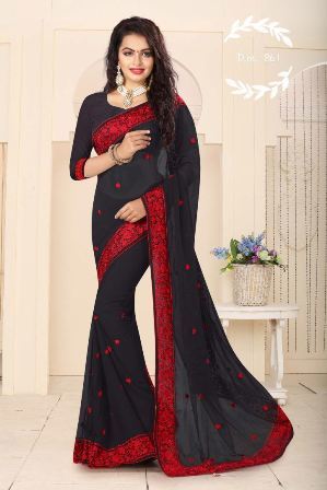 Cotton Silk Black Designer Saree