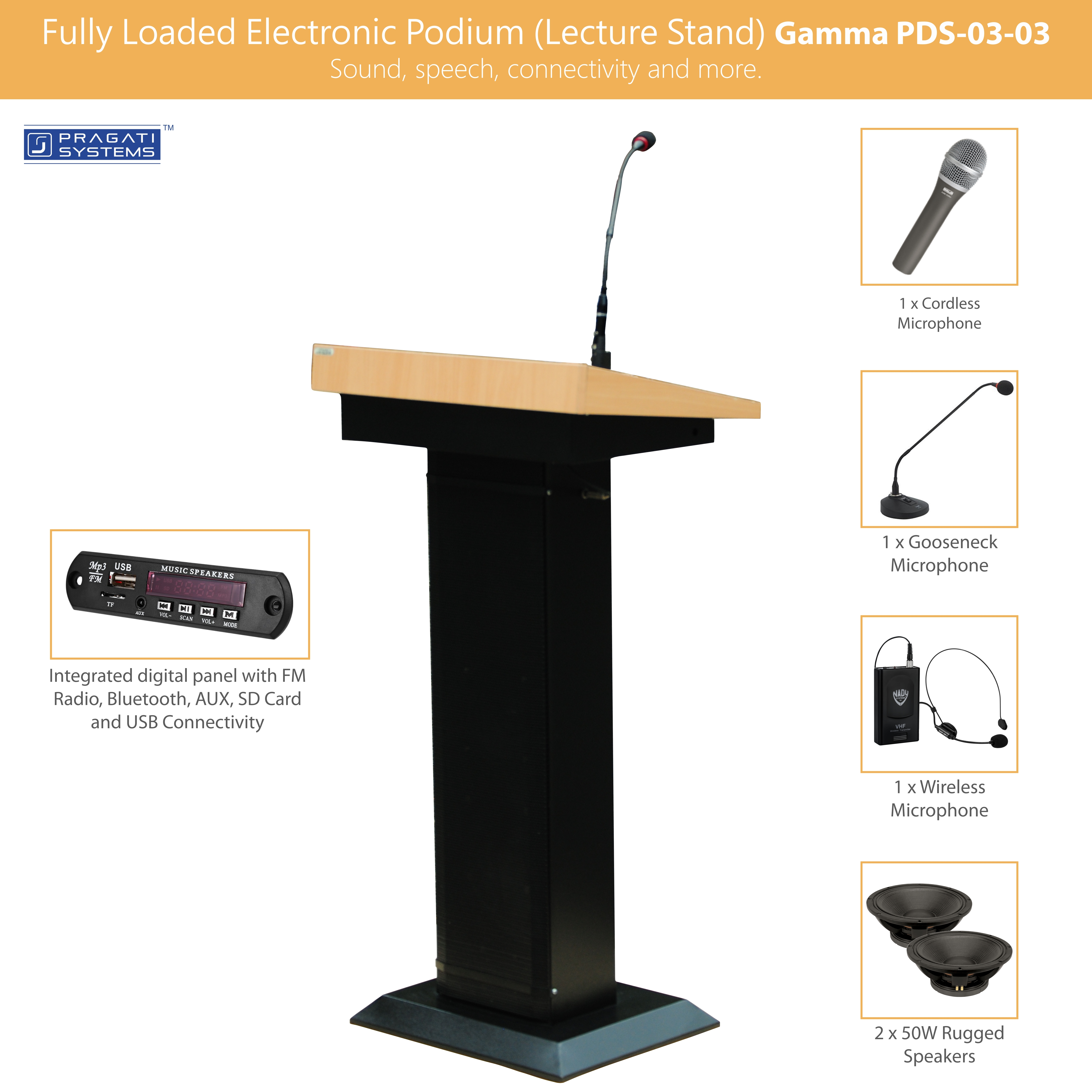 Fine Grain Epoxy Powder Coated Fully Loaded Digital Podium (Lecture Stand)