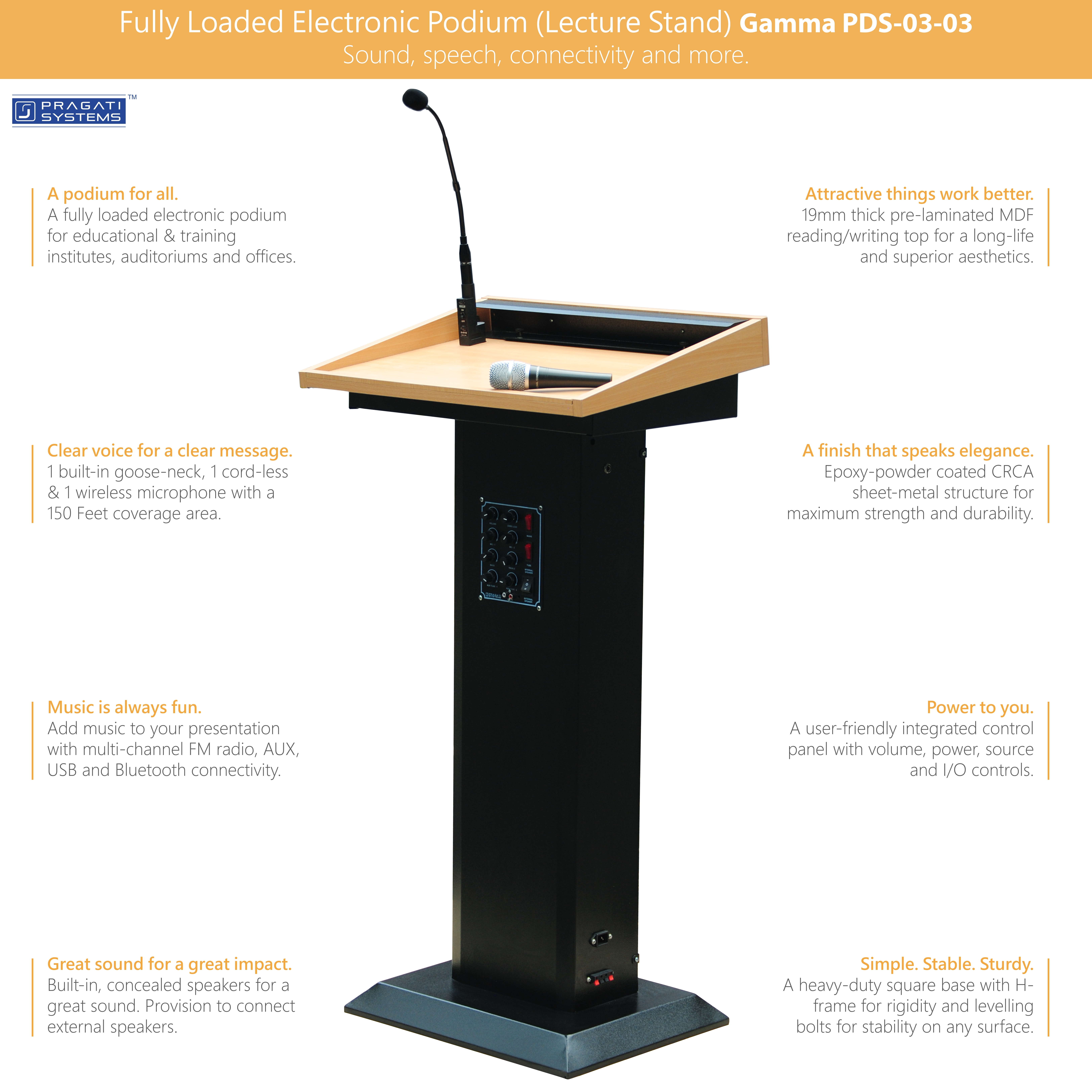 Fine Grain Epoxy Powder Coated Fully Loaded Digital Podium (Lecture Stand)