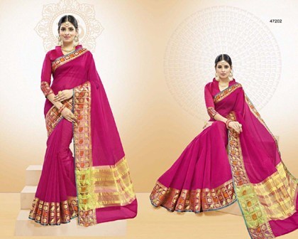 Printed Red Cotton Wiving Saree
