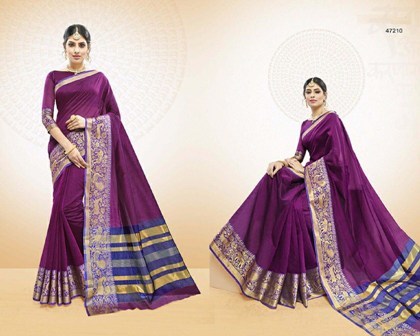 Cotton Silk Purple Coloured Saree With Shade