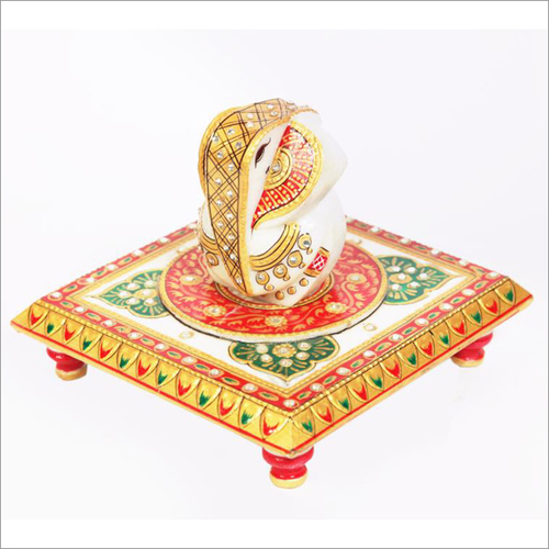 भगवान गणेश संग चौकी संग संगमरमर की मूर्ति