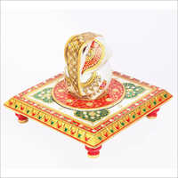 भगवान गणेश संग चौकी संग संगमरमर की मूर्ति