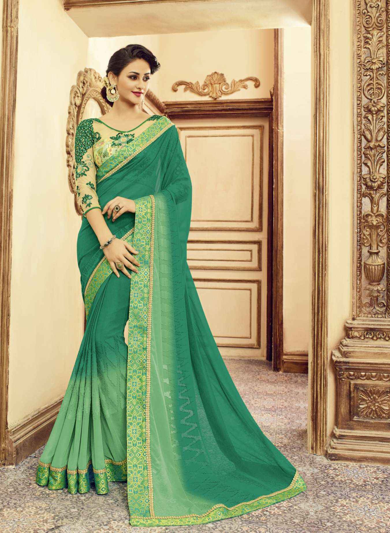 Designer Georgette Saree - Silk Jacquard And Georgette Fabric | Multi-color, Hand Embroidered, Bollywood Style For All Seasons