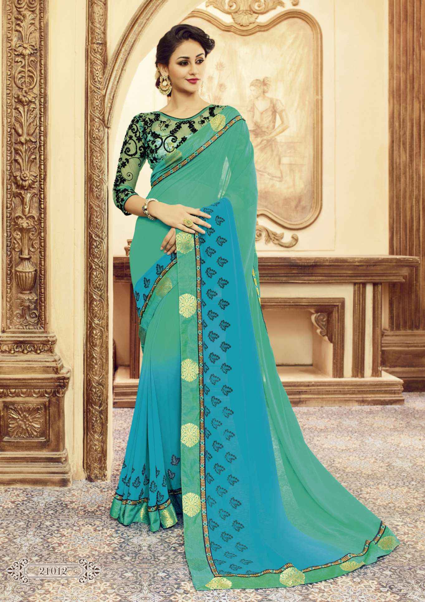 Designer Georgette Saree - Silk Jacquard And Georgette Fabric | Multi-color, Hand Embroidered, Bollywood Style For All Seasons