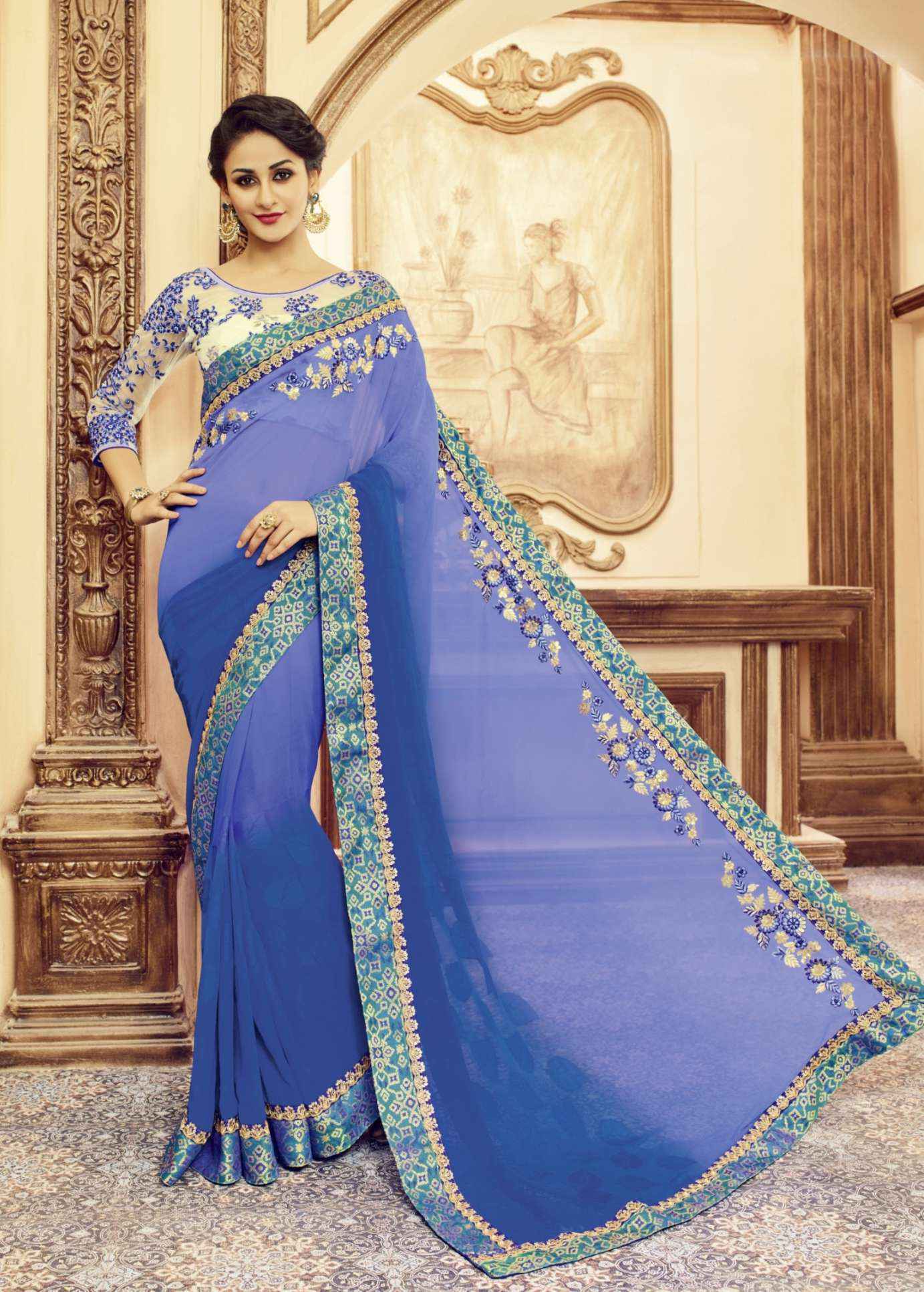 Designer Georgette Saree - Silk Jacquard And Georgette Fabric | Multi-color, Hand Embroidered, Bollywood Style For All Seasons