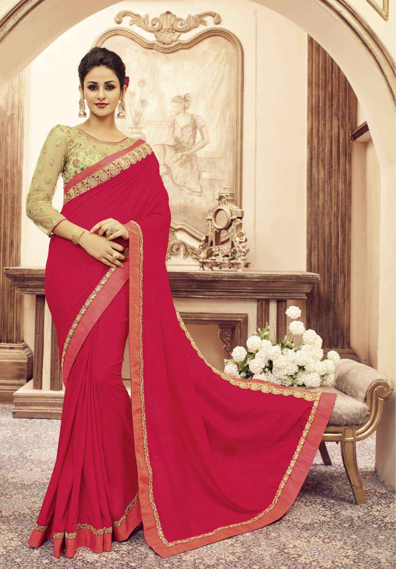 Designer Georgette Saree - Silk Jacquard And Georgette Fabric | Multi-color, Hand Embroidered, Bollywood Style For All Seasons