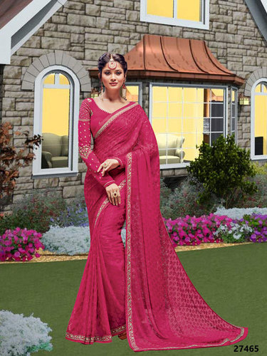 Cotton Silk Pink Coloured Designer Party Wear Saree