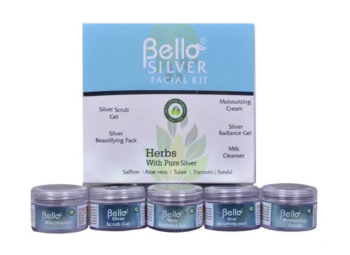 Bello Silver Facial Kit - 100% Ayurvedic Herbal Formula with Silver Touch | Cleansing, Exfoliating, Moisturizing for All Skin Types