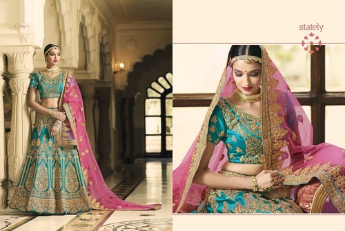 Bridal Lehenga Choli - Heavy Embroidery Work, Customizable Size 36-42, Rich Green Color