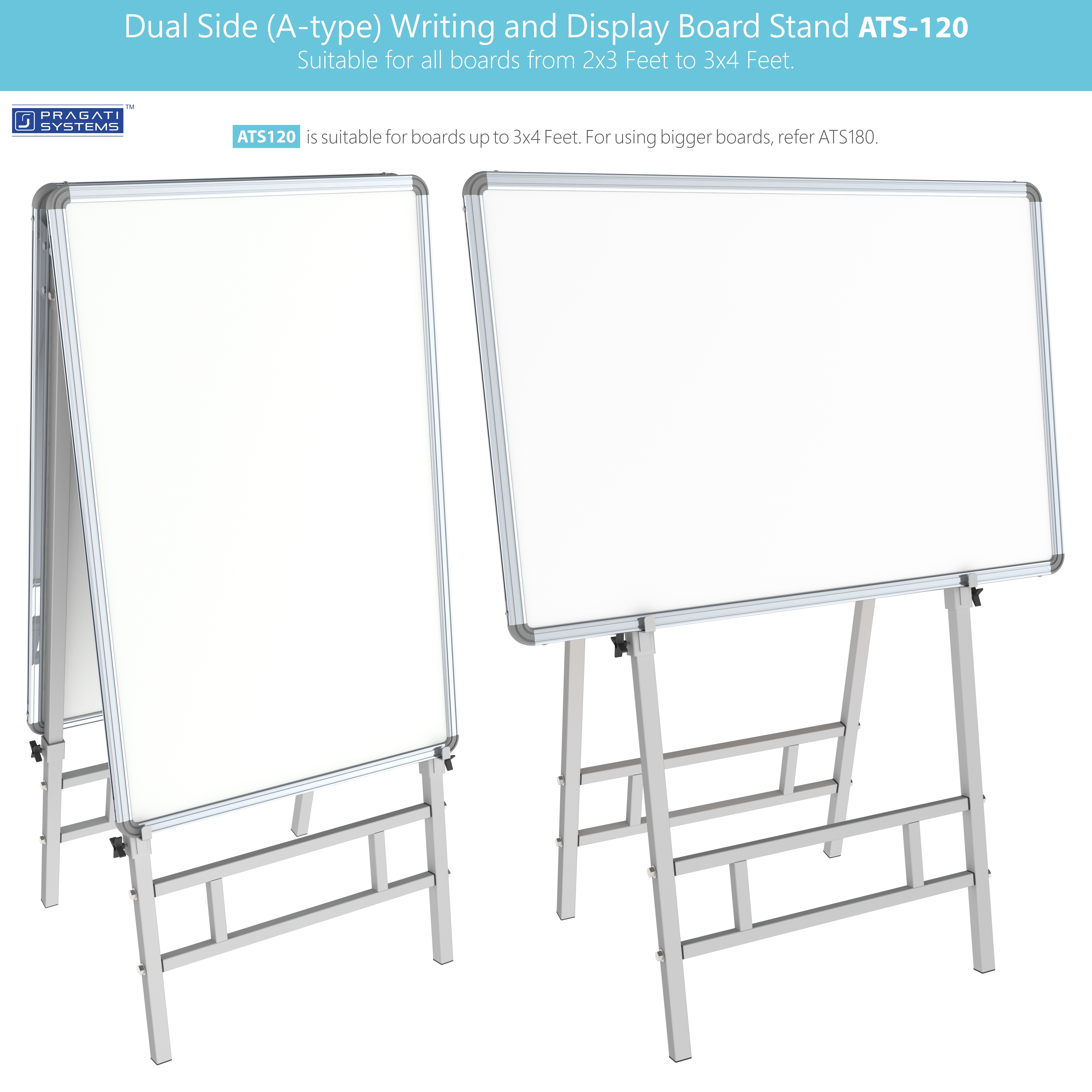 Dual Side Writing & Display Board Stand (Upto 3x4) 4-leg Uniform Support