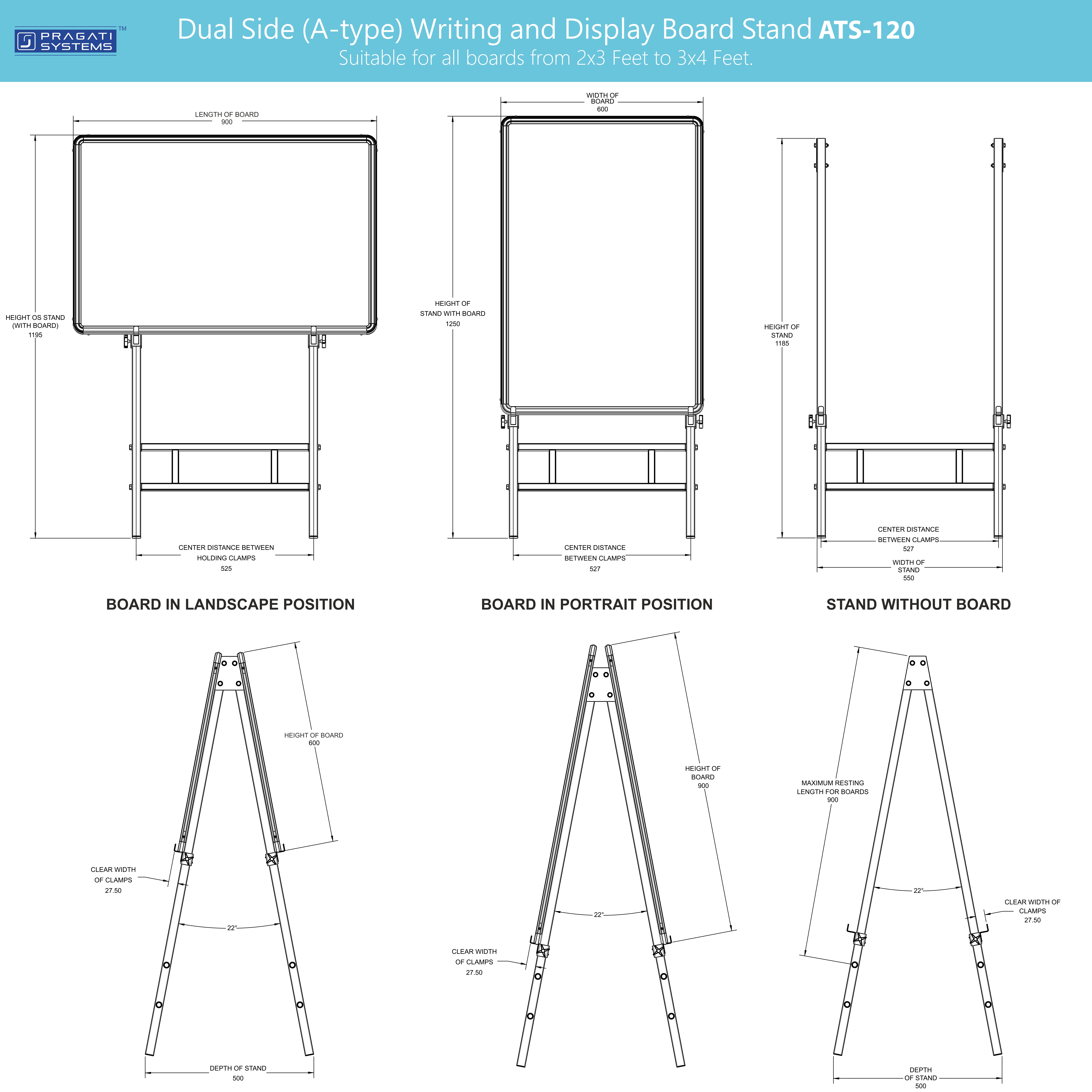 Dual Side Writing & Display Board Stand (Upto 3x4) 4-leg Uniform Support