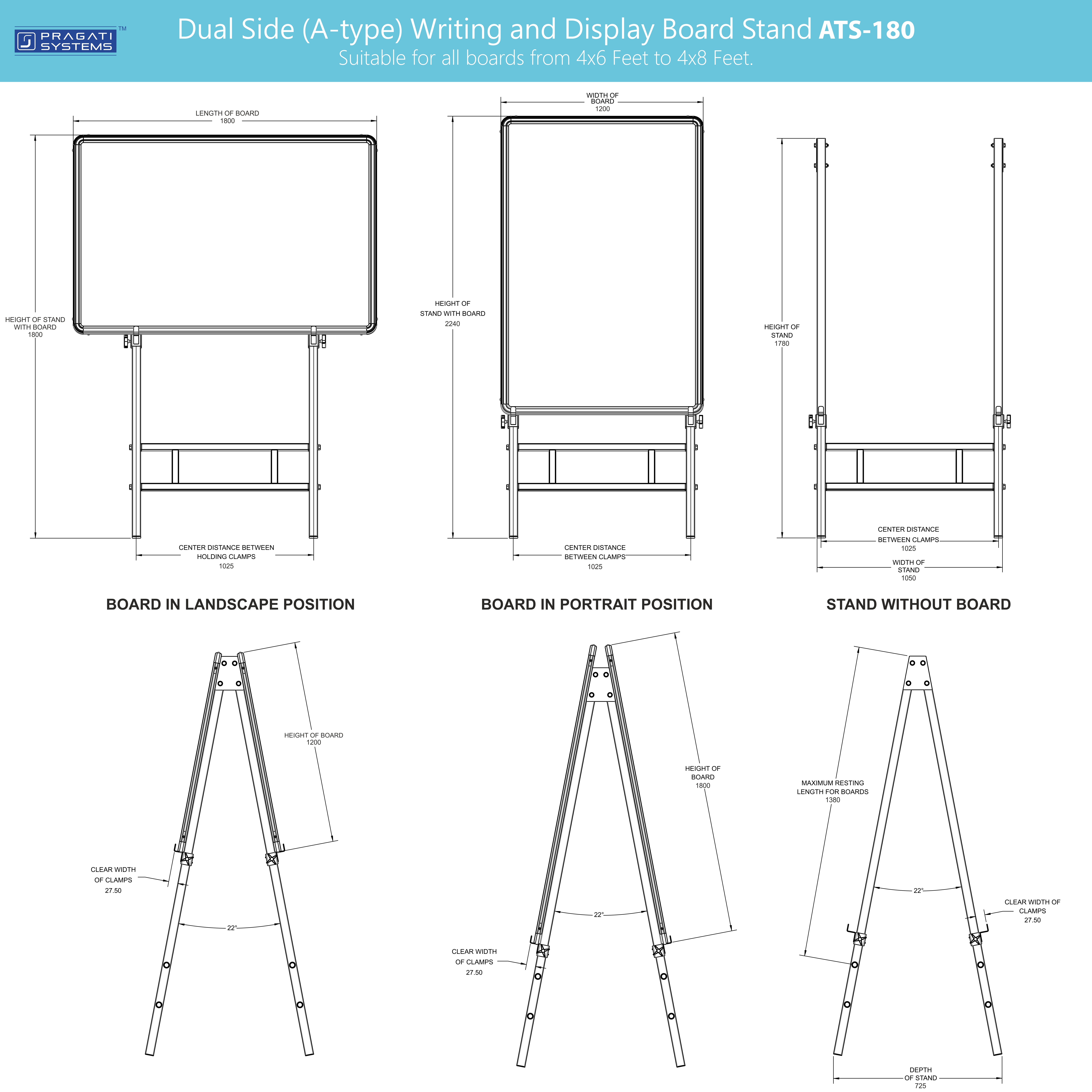 Dual Side Writing & Display Board Stand (Upto 4x6) 4-leg Uniform Support