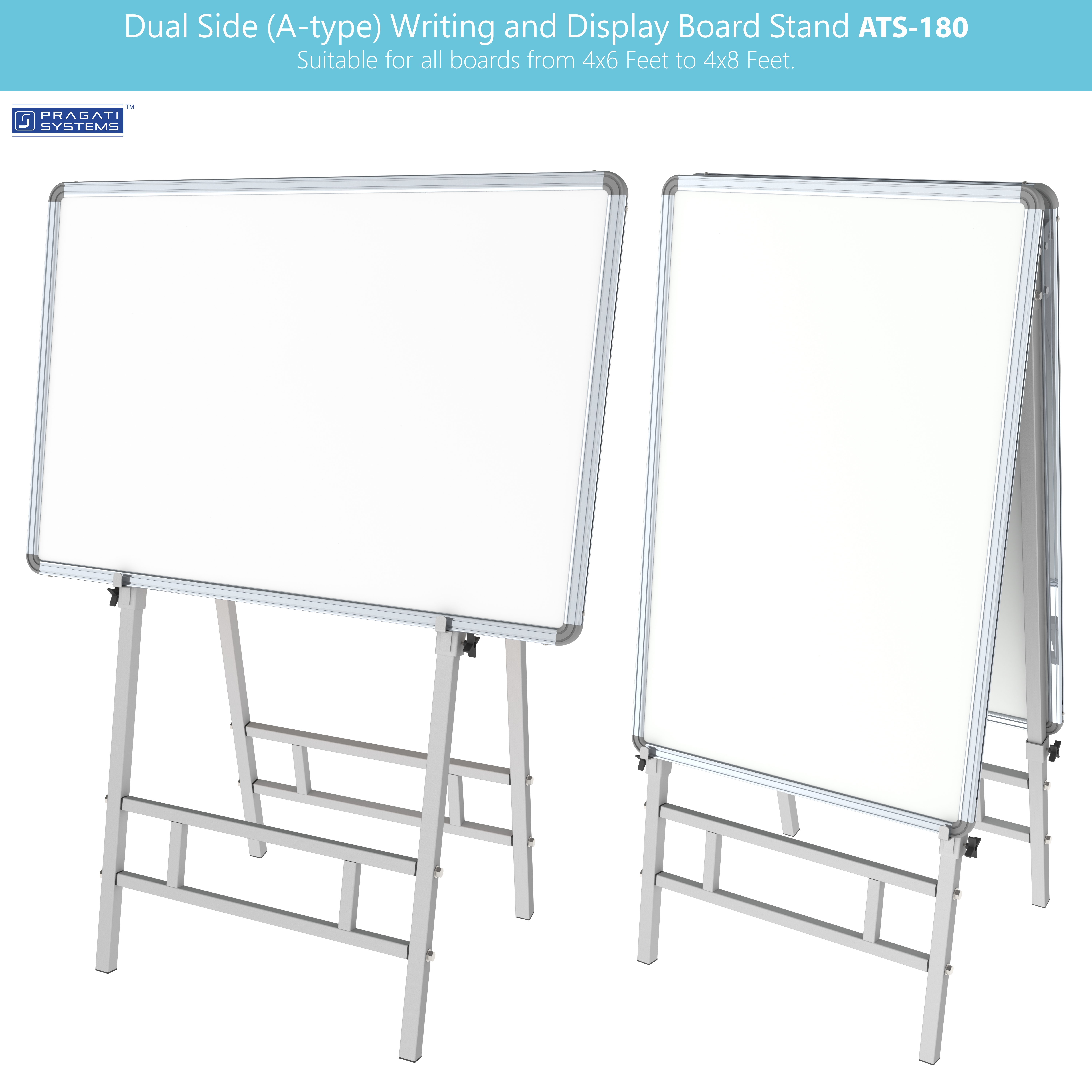 Dual Side Writing & Display Board Stand (Upto 4x6) 4-leg Uniform Support