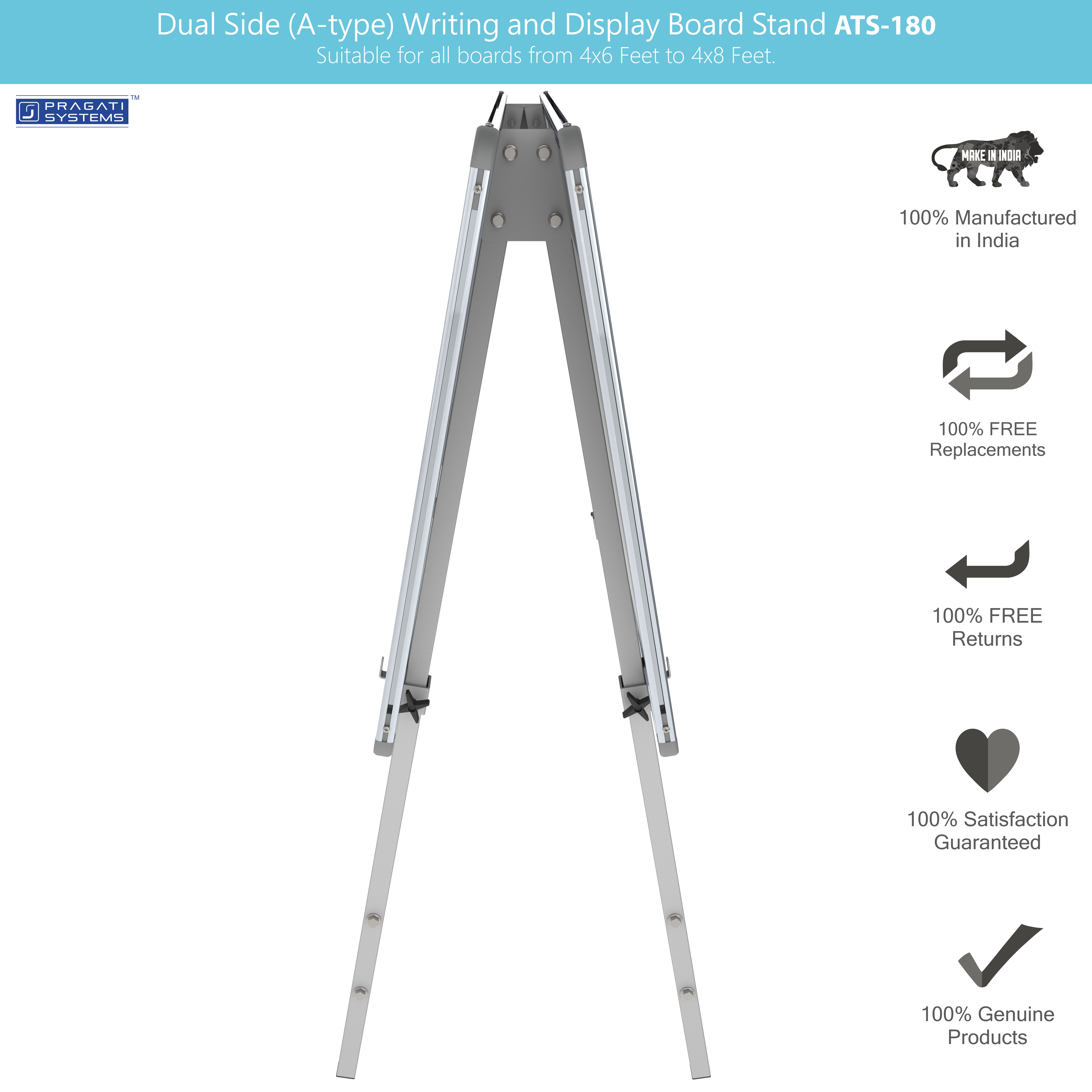 Dual Side Writing & Display Board Stand (Upto 4x6) 4-leg Uniform Support
