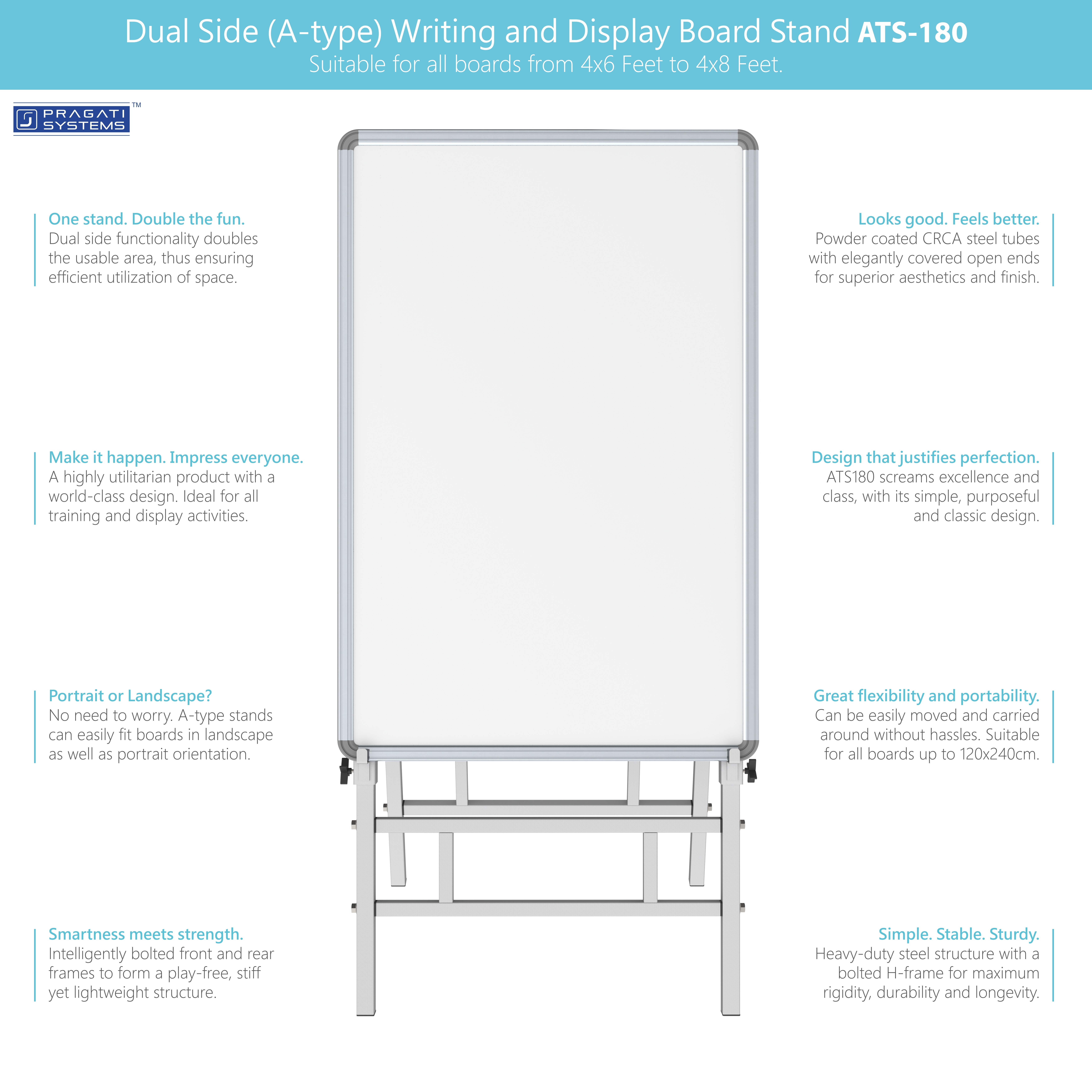 Dual Side Writing & Display Board Stand (Upto 4x6) 4-leg Uniform Support