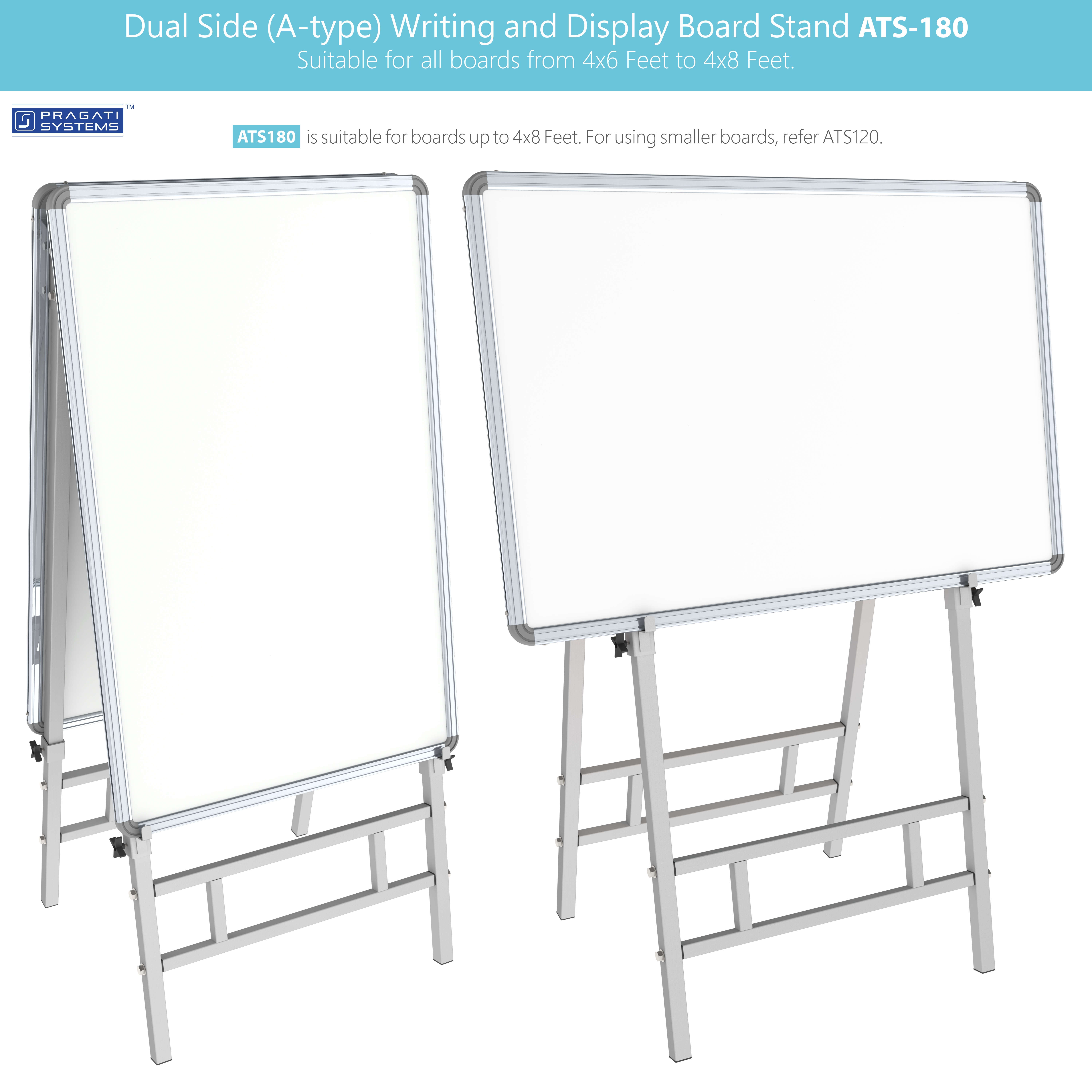 Dual Side Writing & Display Board Stand (Upto 4x6) 4-leg Uniform Support