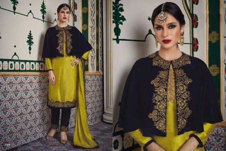 डिजाइनर पीला चूड़ीदार सलवार सूट