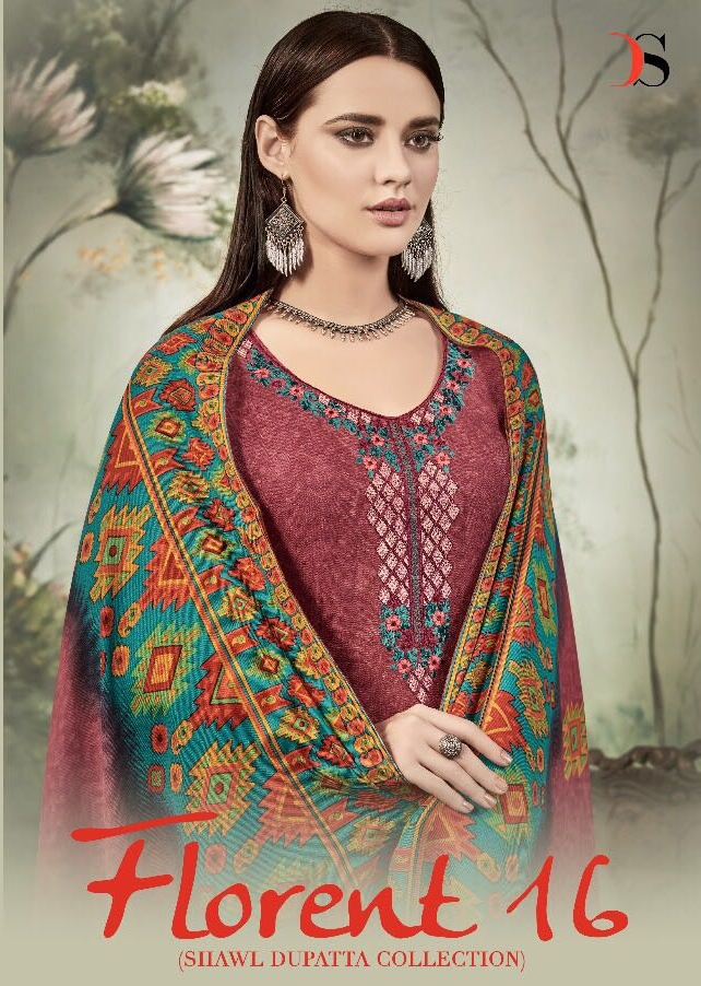 Pure Pashmina Printed Dress Materials With Self Embroidary