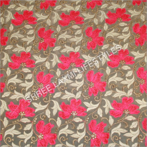 Net Embroidery Fabrics - Net Material, 45 Inches, Pink Color, 100 GSM Weight | Skin Friendly, Elegant Floral Design, Dry Clean Only