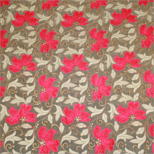 Net Embroidery Fabrics - Net Material, 45 Inches, Pink Color, 100 Gsm Weight | Skin Friendly, Elegant Floral Design, Dry Clean Only