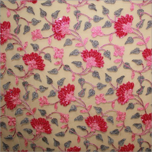 Net Embroidery Fabrics - Net Material, 45 Inches, Pink Color, 100 Gsm Weight | Skin Friendly, Elegant Floral Design, Dry Clean Only
