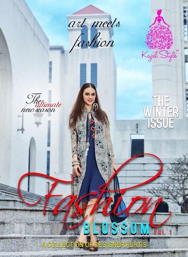 Navy Blue And White Georgette Fancy Kurti