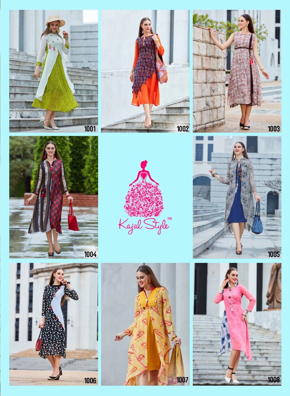 Navy Blue And White Georgette Fancy Kurti