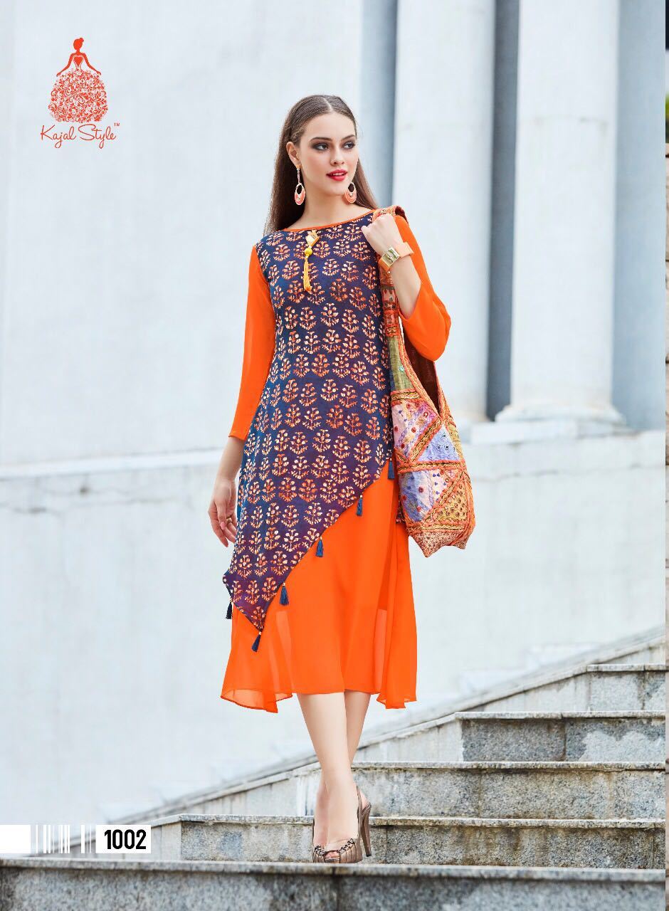 Navy Blue And White Georgette Fancy Kurti