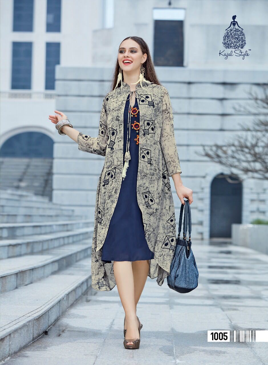 Navy Blue And White Georgette Fancy Kurti
