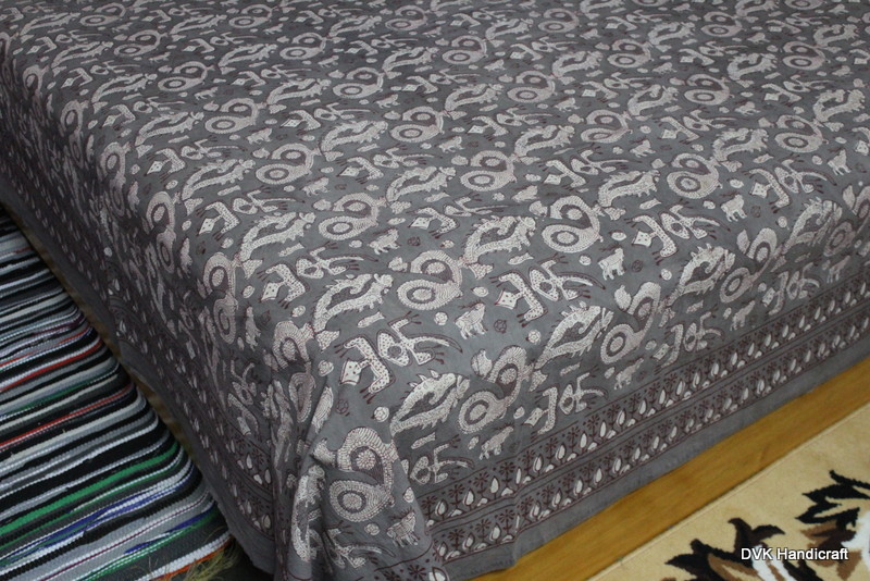 Hand Block Printed Bed Sheet - 100% Cotton, 2743.2mm X 2286mm | Washable, Hand Stitched, Ideal For Bedding And Hotels