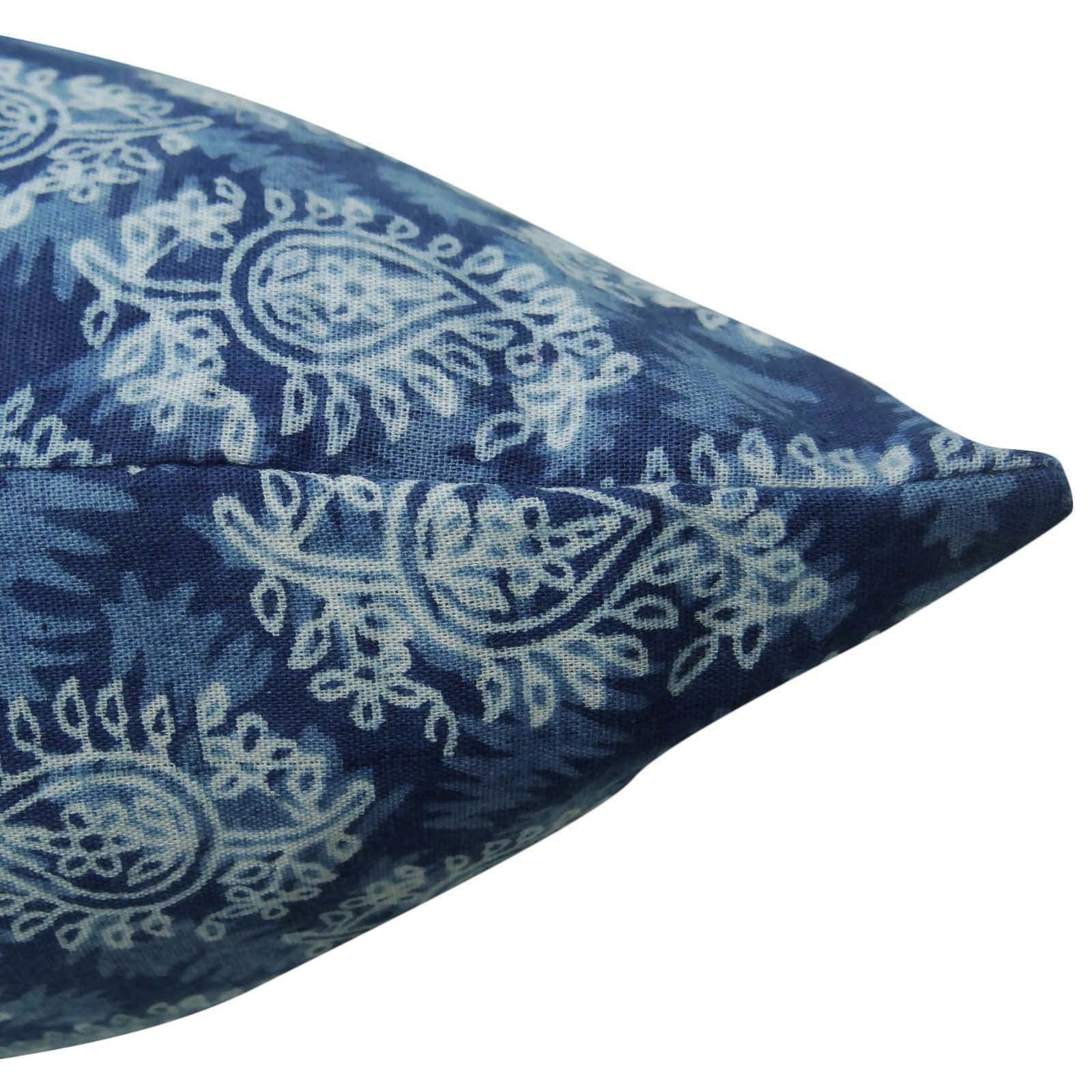 Indigo Cushion Cover - 100% Cotton, 16x16 Inches | Floral Hand Block Print, Multi-color, Handmade, Zipper Closure, Ideal For Home & Office Decor
