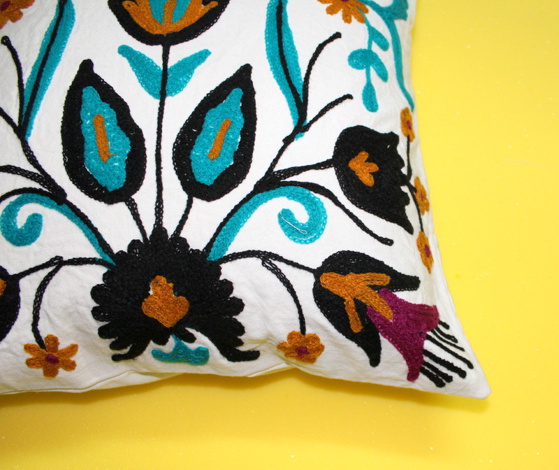 Suzani Hand Embroidered Cushion Cover - 100% Cotton, Square Shape | Multi-color, Handmade With Traditional Floral Motifs