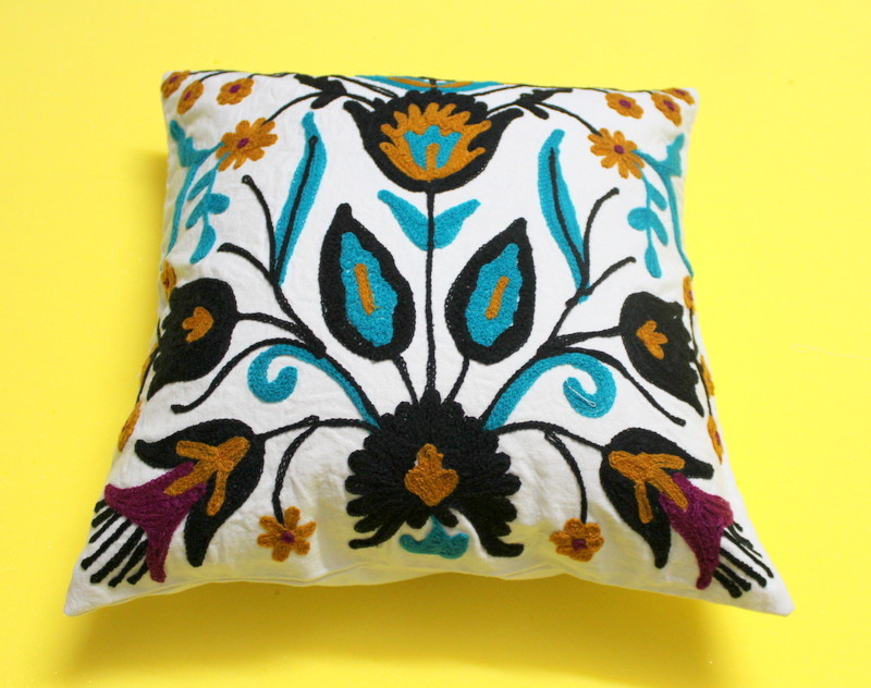Suzani Hand Embroidered Cushion Cover - 100% Cotton, Square Shape | Multi-color, Handmade With Traditional Floral Motifs