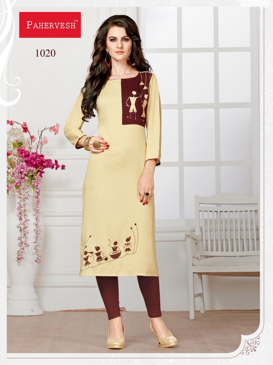 White And Red Ladies Fancy Kurti