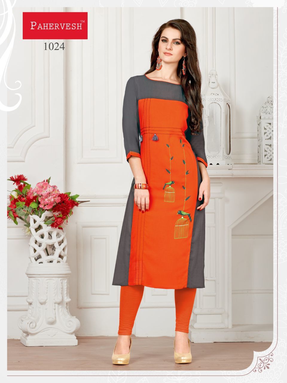 White And Red Ladies Fancy Kurti