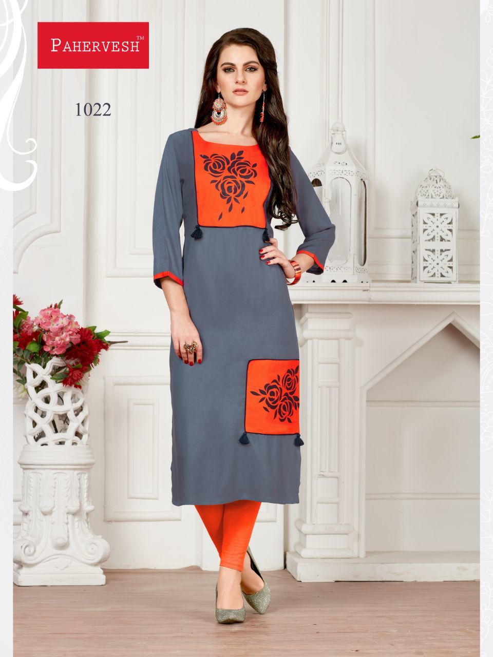 White And Red Ladies Fancy Kurti