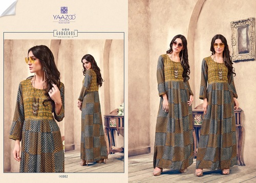 Yellow And Brown Ladies Fancy Kurti