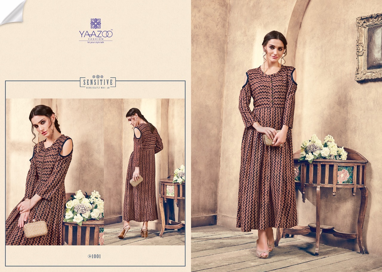 Yellow And Brown Ladies Fancy Kurti