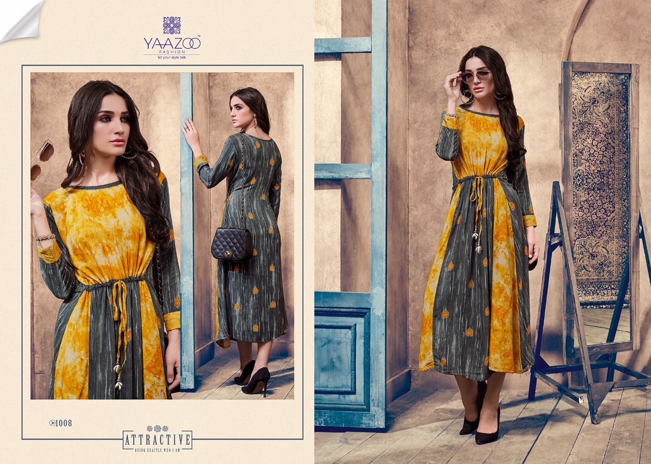 Yellow And Brown Ladies Fancy Kurti
