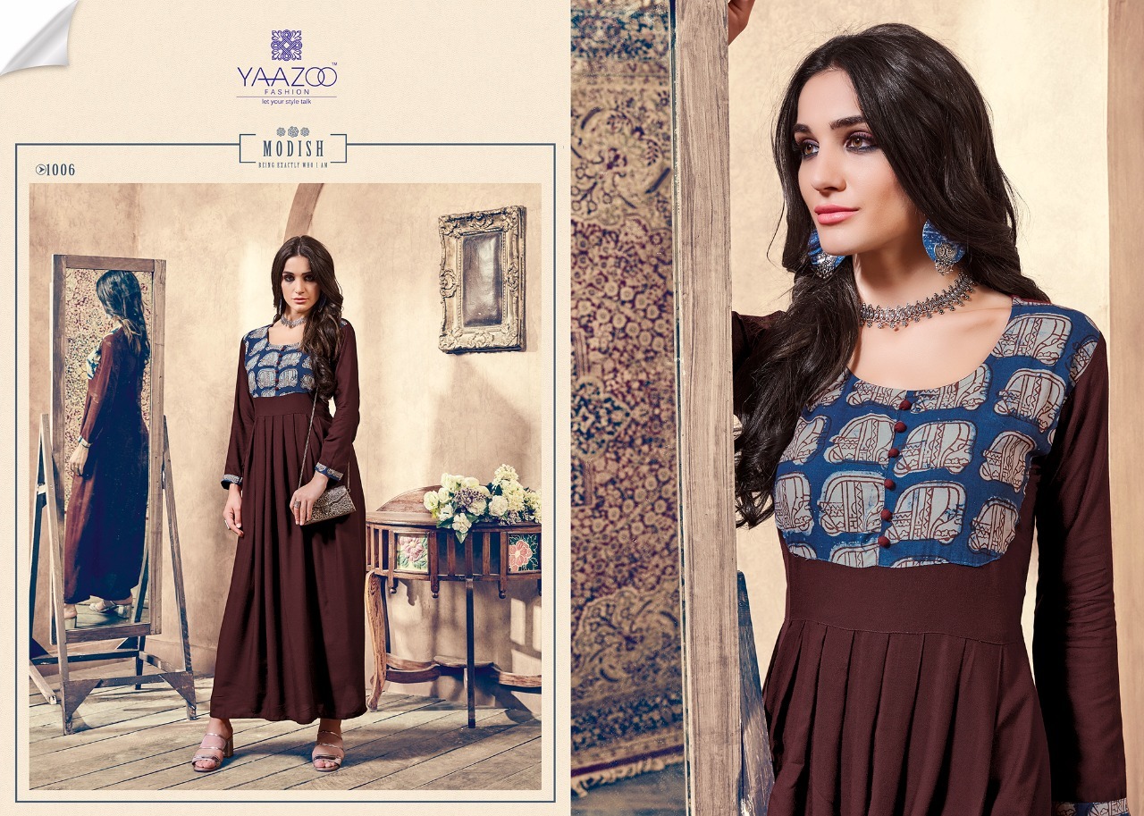 Yellow And Brown Ladies Fancy Kurti