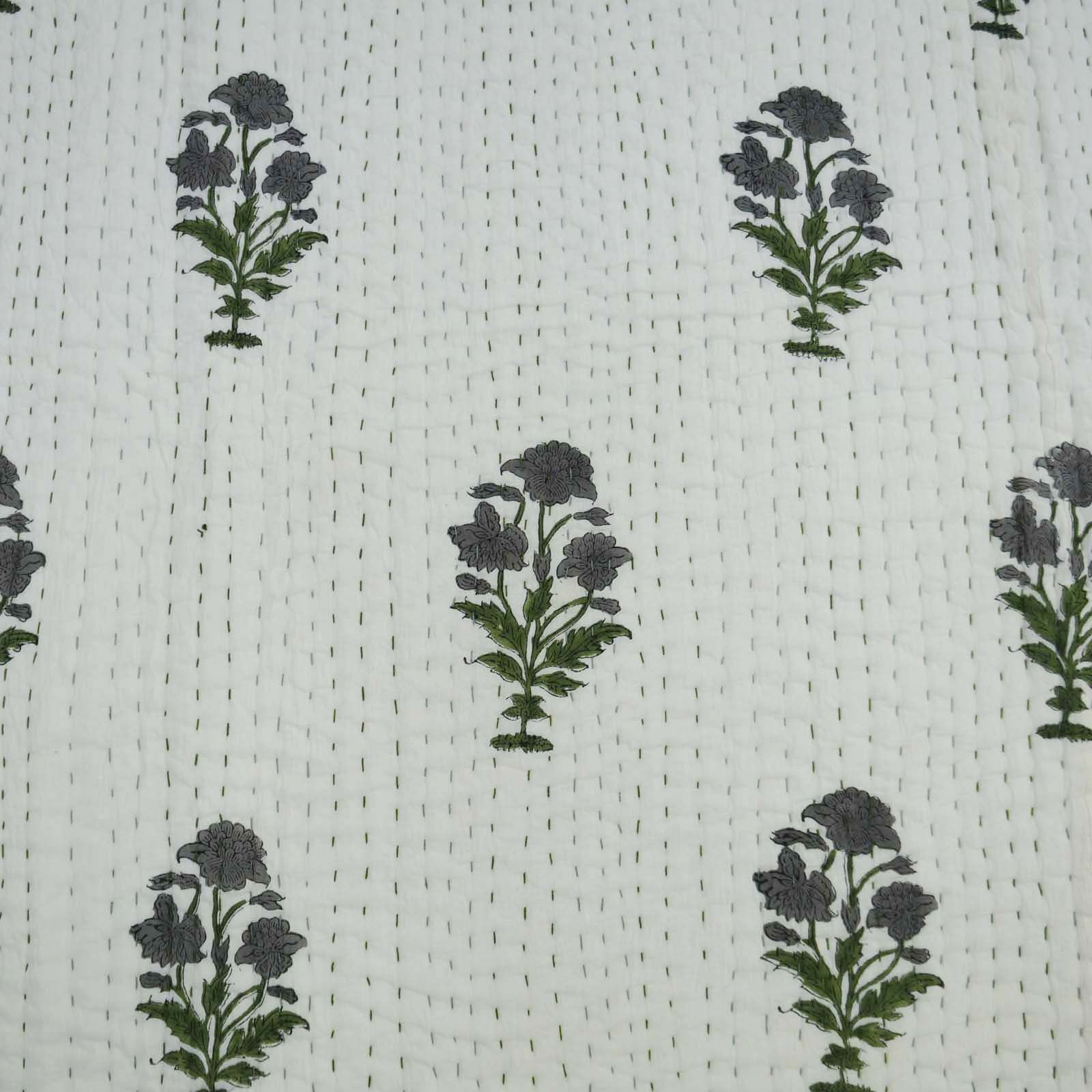 Kantha Quilt - 100% Cotton, 90x108 Inches, Indigo Blue | Hand Block Printed, Reversible Bedspread, Handmade With Traditional Kantha Stitching